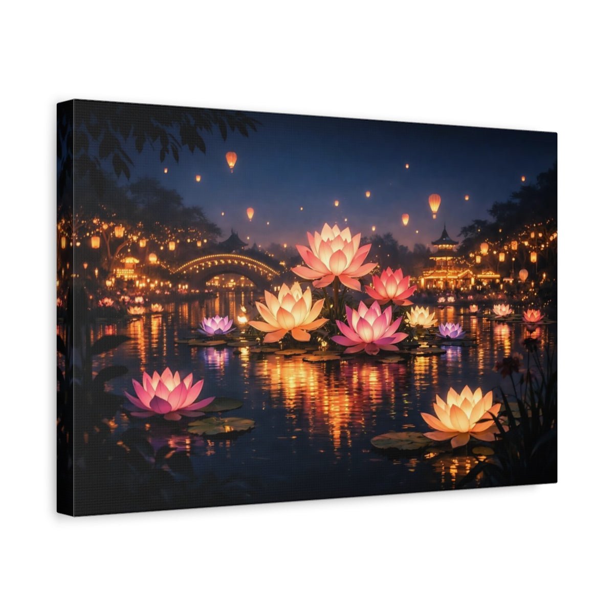 Fairytale Lotus Flowers Pink And Orange - Canvas Wall Art Print - YesArtYes