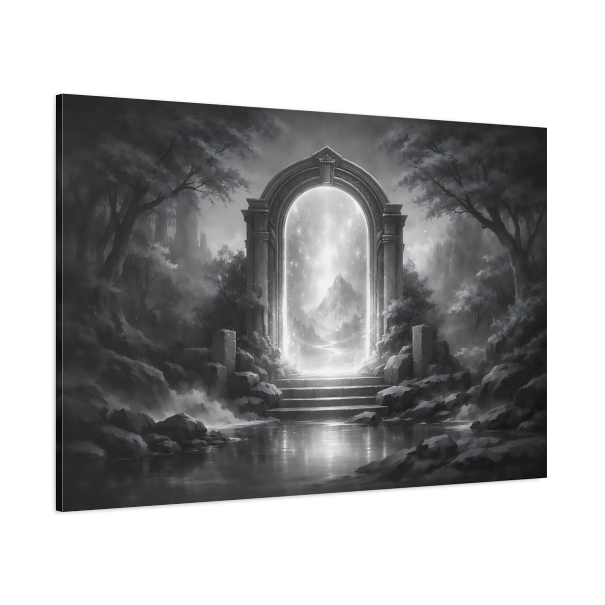 Fairytale Magic Archway Monochrome Fantasy Gateway - Canvas Wall Art Print - YesArtYes
