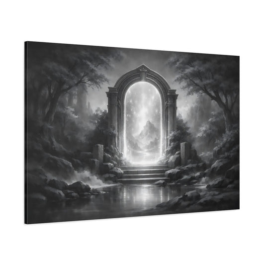 Fairytale Magic Archway Monochrome Fantasy Gateway - Canvas Wall Art Print - YesArtYes