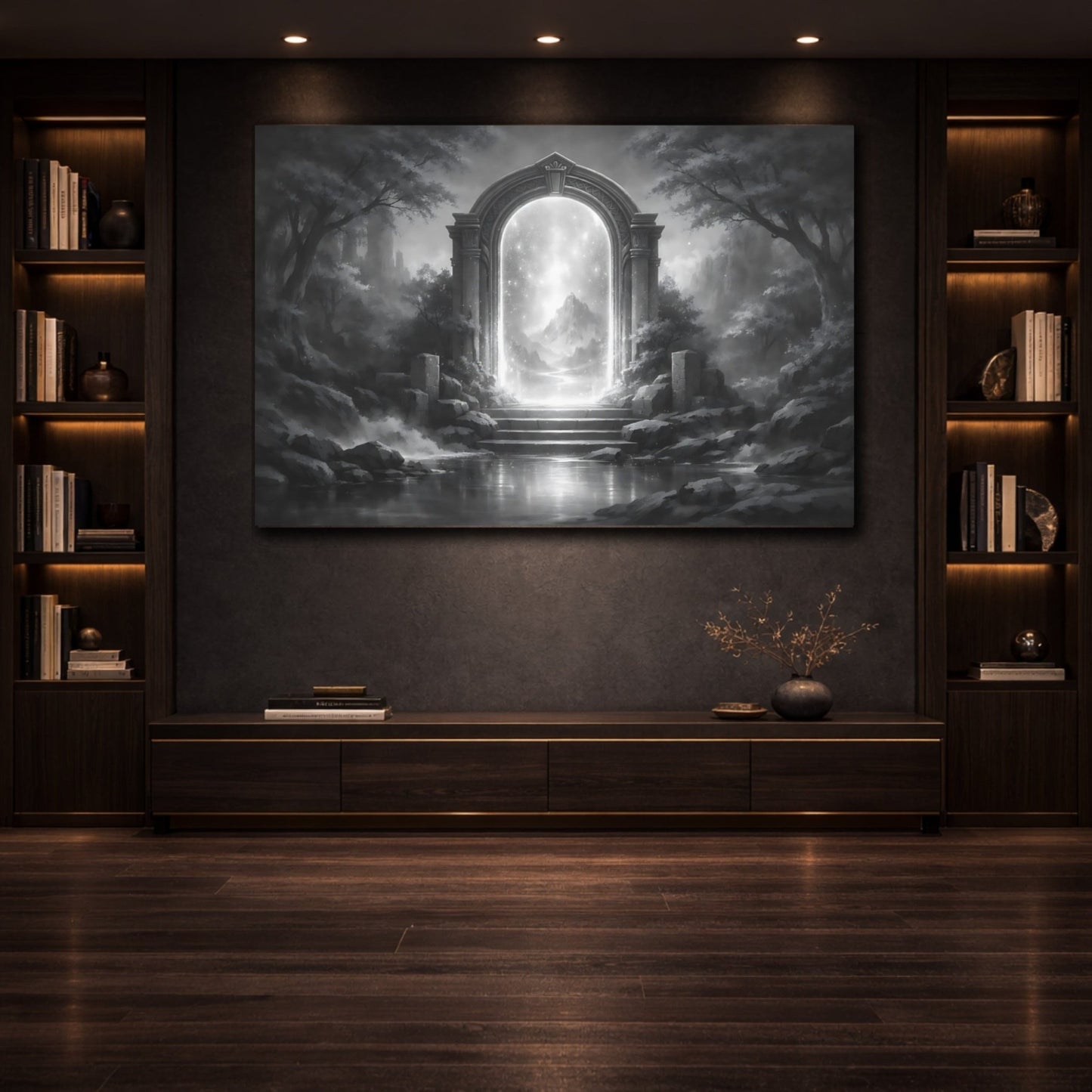 Fairytale Magic Archway Monochrome Fantasy Gateway - Canvas Wall Art Print - YesArtYes