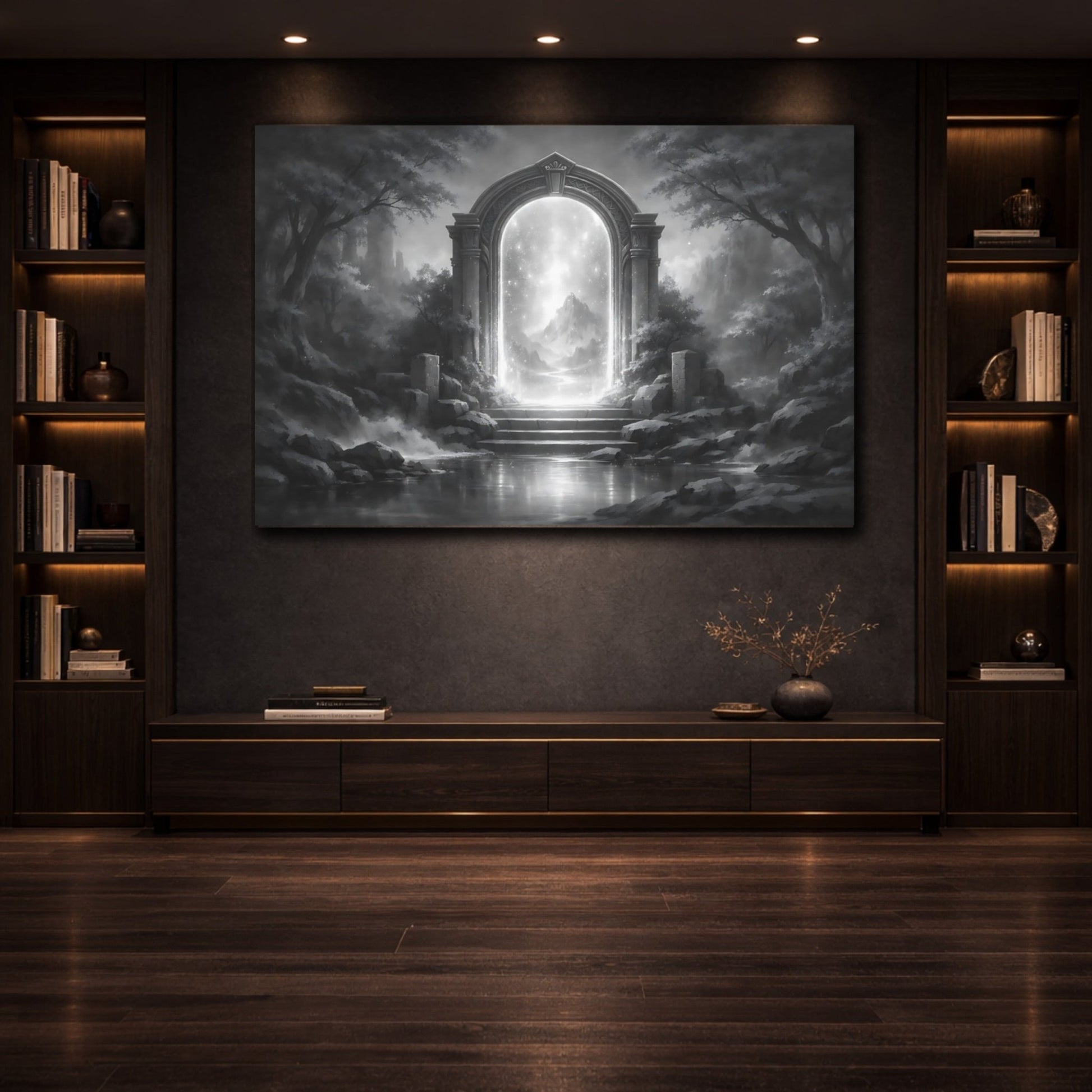 Fairytale Magic Archway Monochrome Fantasy Gateway - Canvas Wall Art Print - YesArtYes