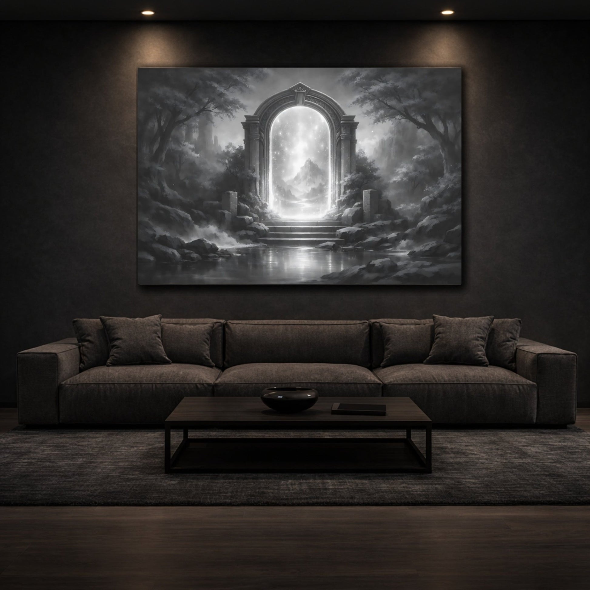 Fairytale Magic Archway Monochrome Fantasy Gateway - Canvas Wall Art Print - YesArtYes