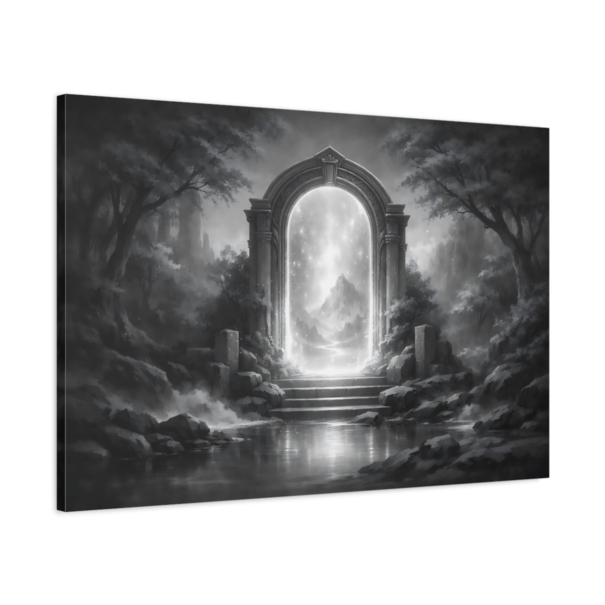 Fairytale Magic Archway Monochrome Fantasy Gateway - Canvas Wall Art Print - YesArtYes