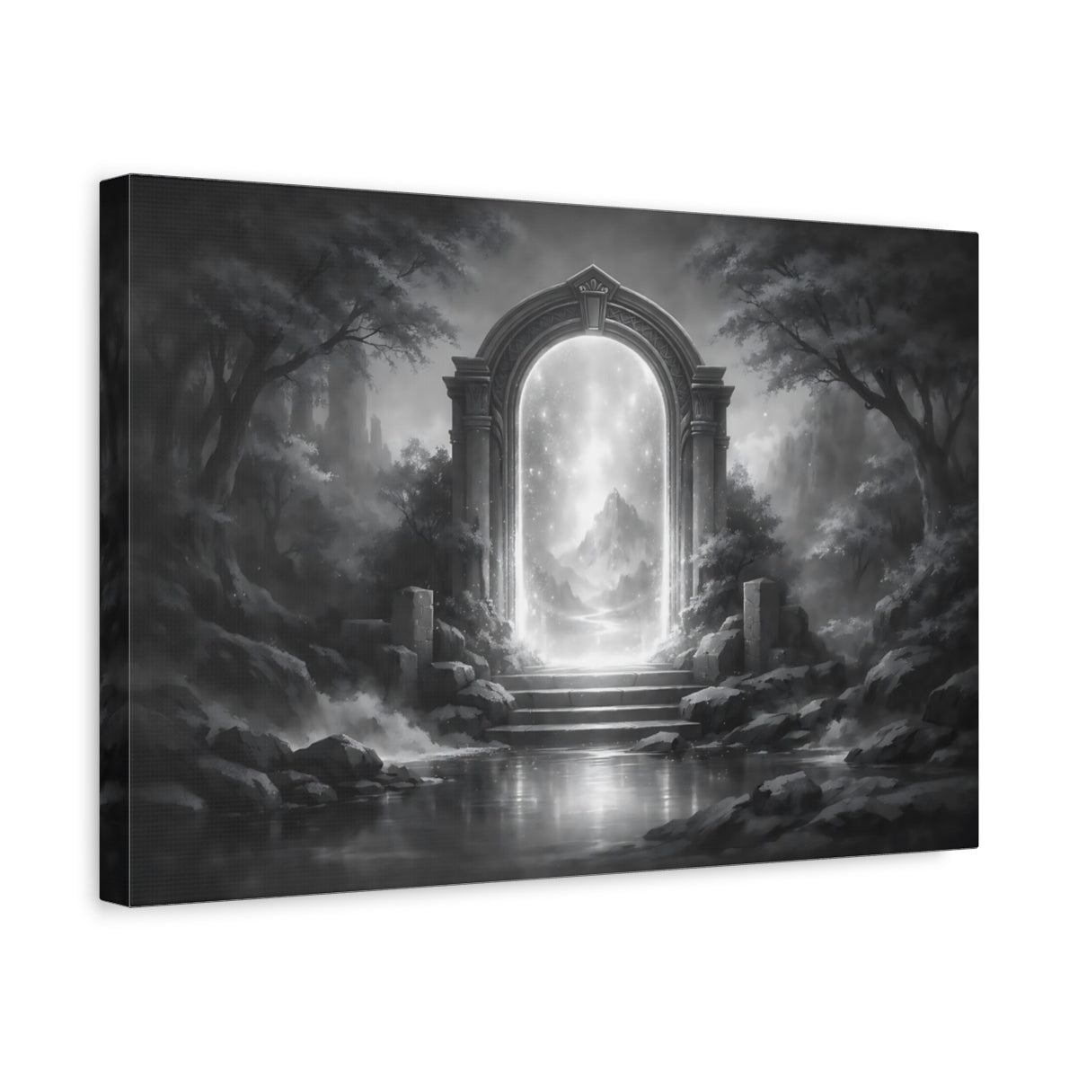 Fairytale Magic Archway Monochrome Fantasy Gateway - Canvas Wall Art Print - YesArtYes