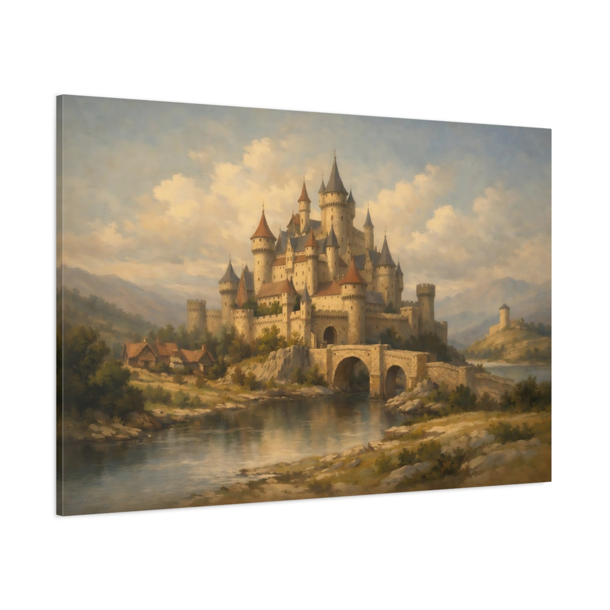 Main Mockup. Fairytale Medieval Castle Earthy Tones shown as stretched canvas wall art
