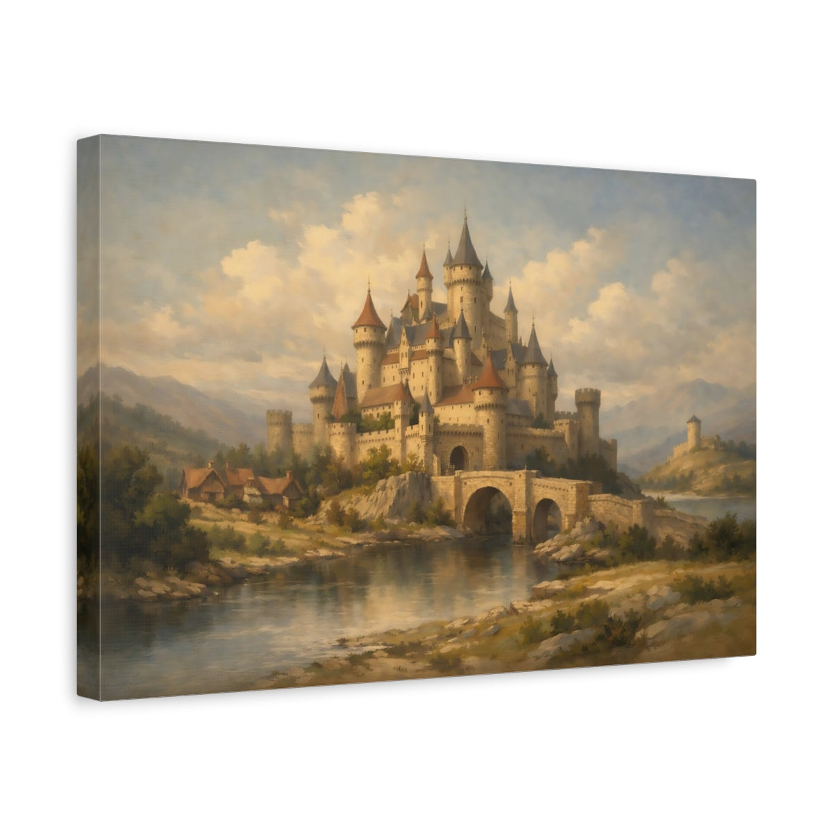 Side Mockup 4. Fairytale Medieval Castle Earthy Tones shown as stretched canvas wall art