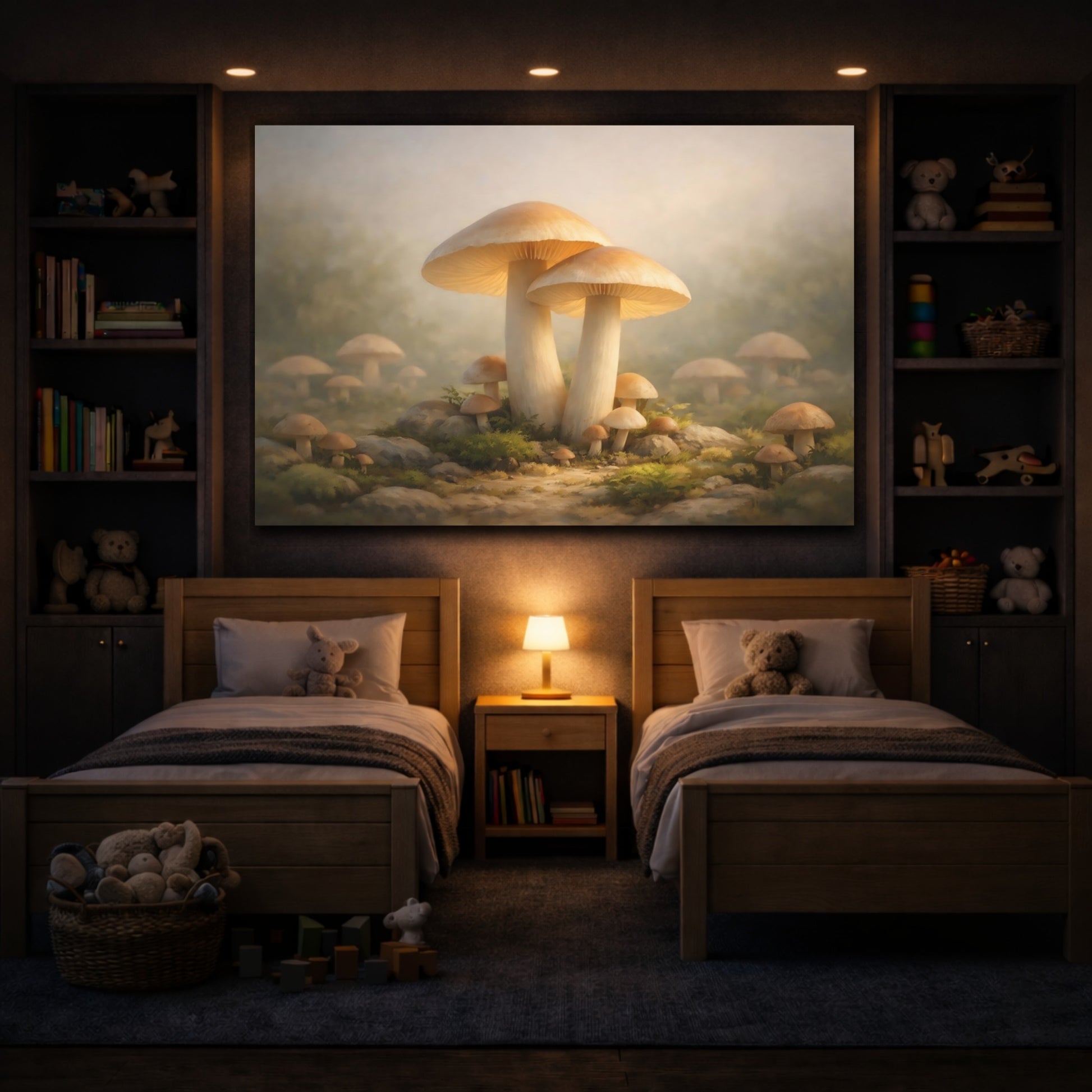 Fairytale Mushrooms Ethereal Mushrooms shown as front canvas room wall art