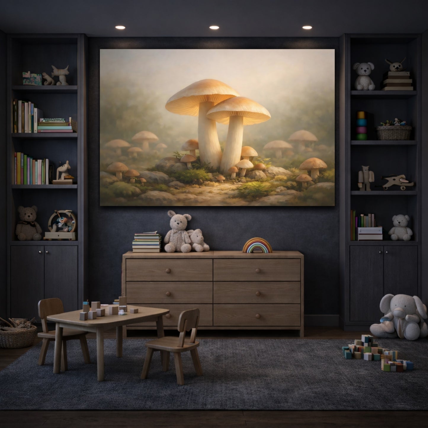 Fairytale Mushrooms Ethereal Mushrooms shown as front canvas room wall art