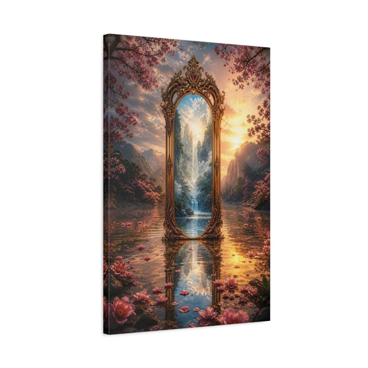 Fairytale Ornate Mirror Pink And Gold Canvas Print – Living Room, Above Couch, - YesArtYes