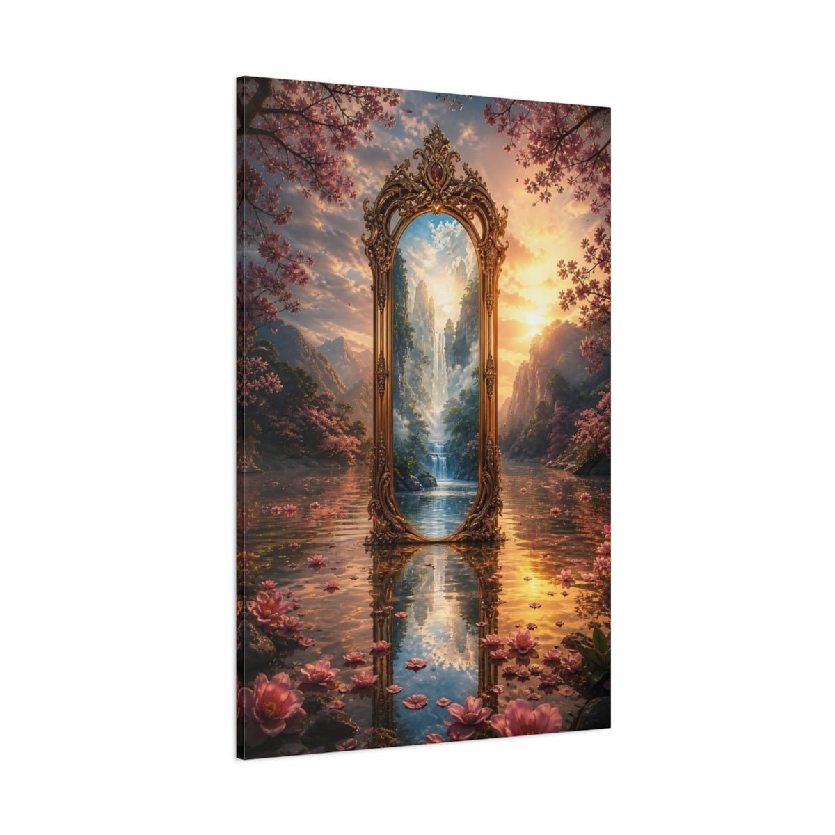 Fairytale Ornate Mirror Pink And Gold Canvas Print – Living Room, Above Couch, - YesArtYes
