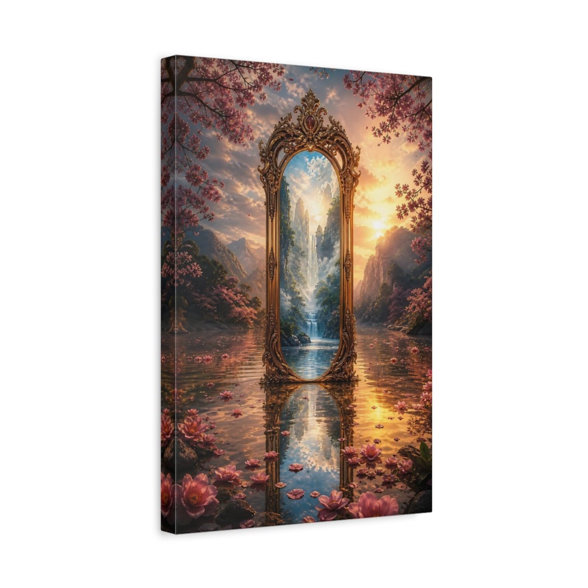 Fairytale Ornate Mirror Pink And Gold Canvas Print – Living Room, Above Couch, - YesArtYes