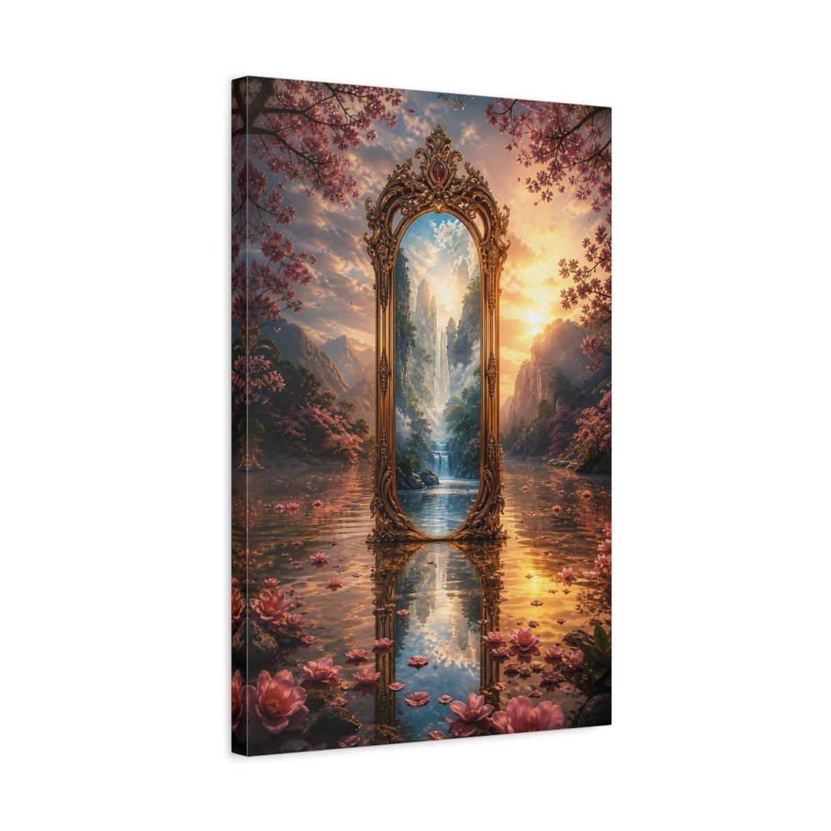 Fairytale Ornate Mirror Pink And Gold Canvas Print – Living Room, Above Couch, - YesArtYes