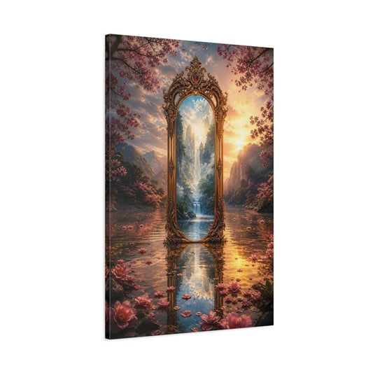 Fairytale Ornate Mirror Pink And Gold Canvas Print – Living Room, Above Couch, - YesArtYes