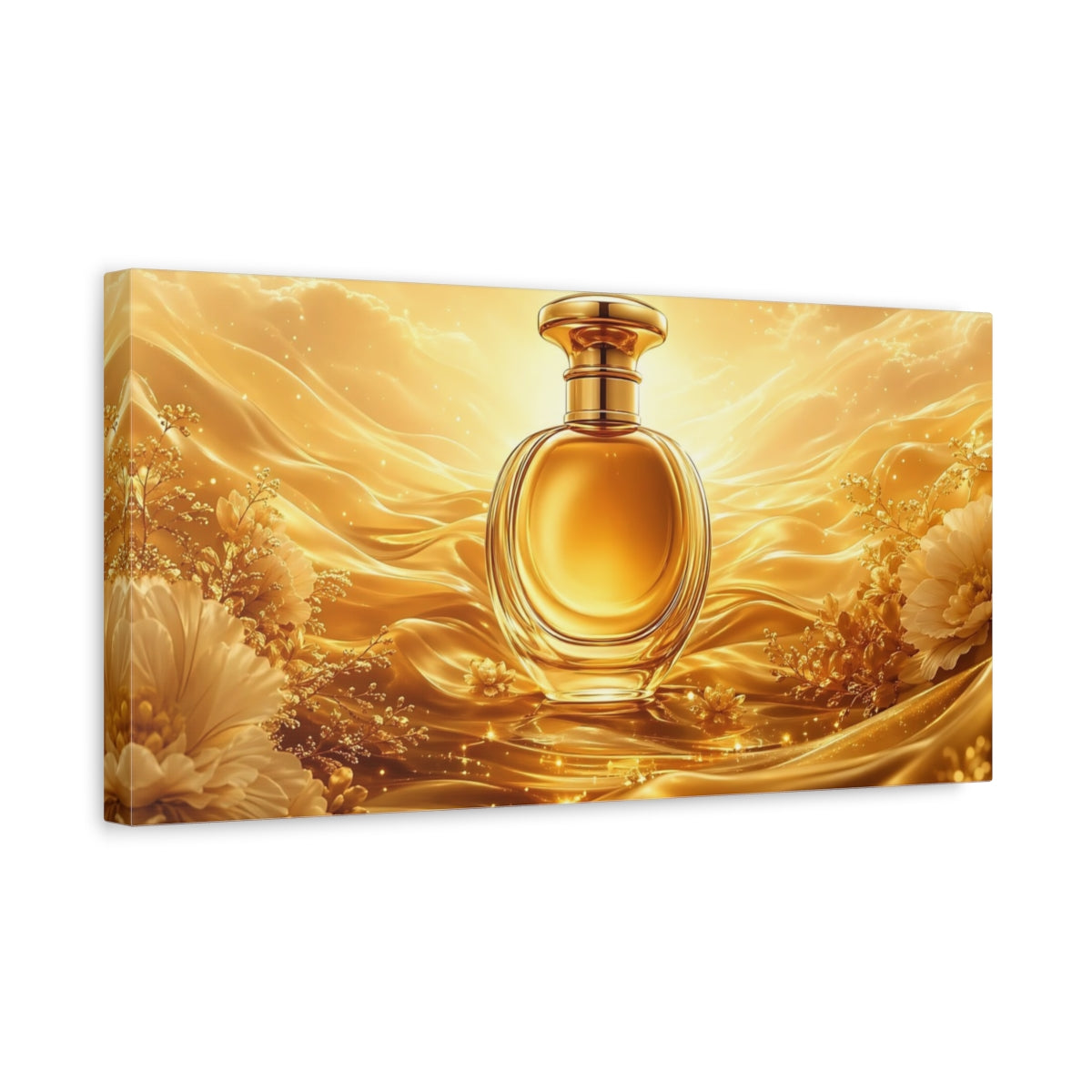 Side Mockup 3. Fairytale Perfume Bottle Golden Opulence shown as stretched canvas wall art