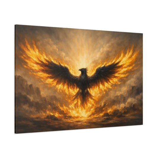 Main Mockup. Fairytale Phoenix Fiery Phoenix shown as stretched canvas wall art