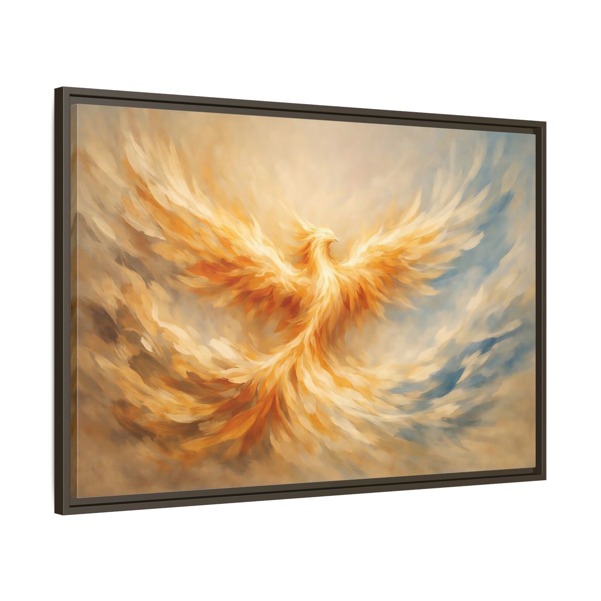 Side Mockup 9. Fairytale Phoenix Golden Phoenix shown as stretched canvas wall art
