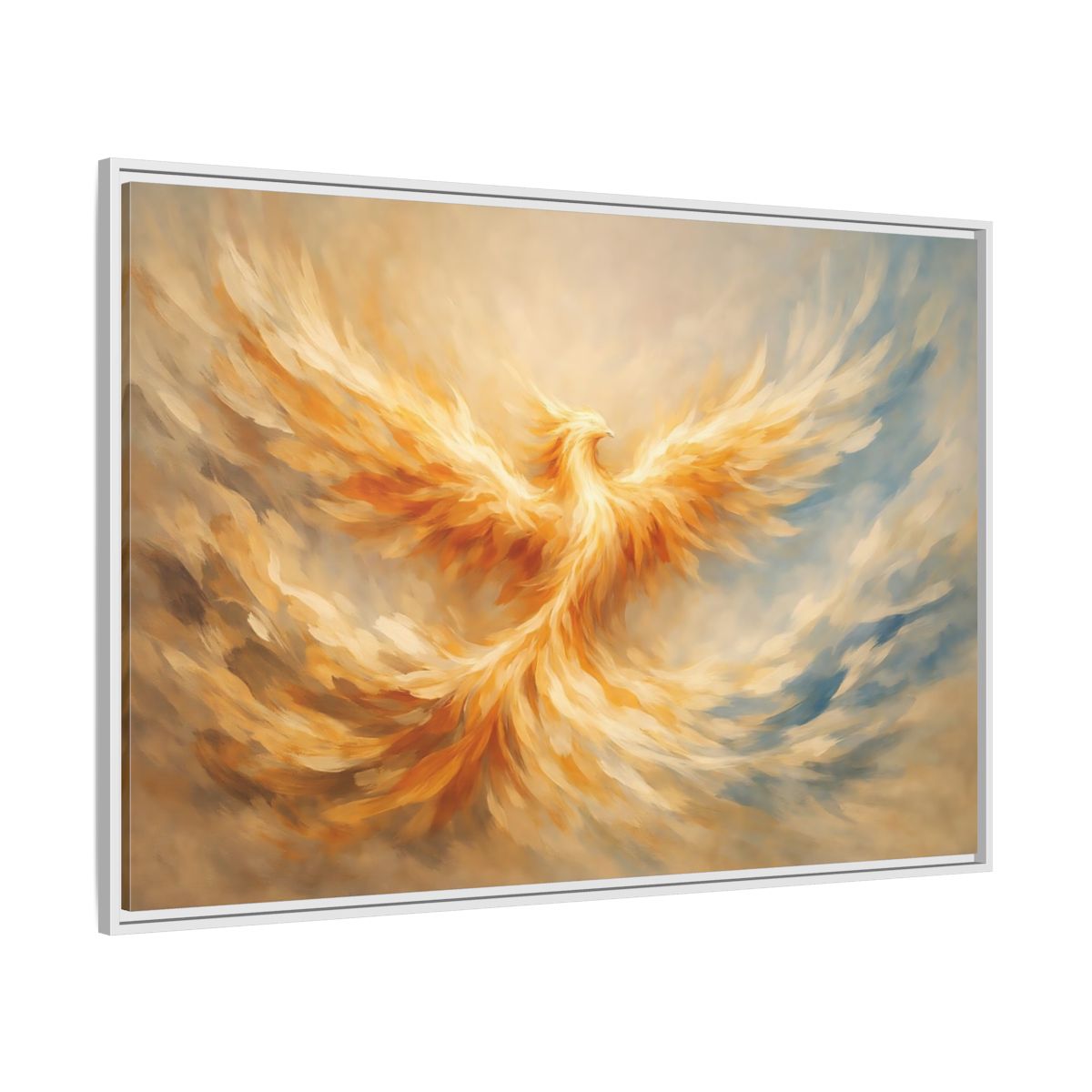 Side Mockup 7. Fairytale Phoenix Golden Phoenix shown as stretched canvas wall art