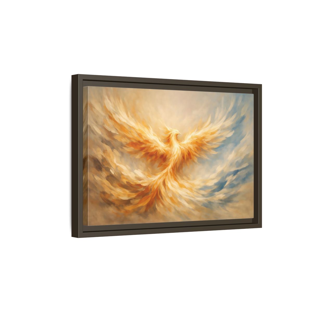 Side Mockup 5. Fairytale Phoenix Golden Phoenix shown as stretched canvas wall art