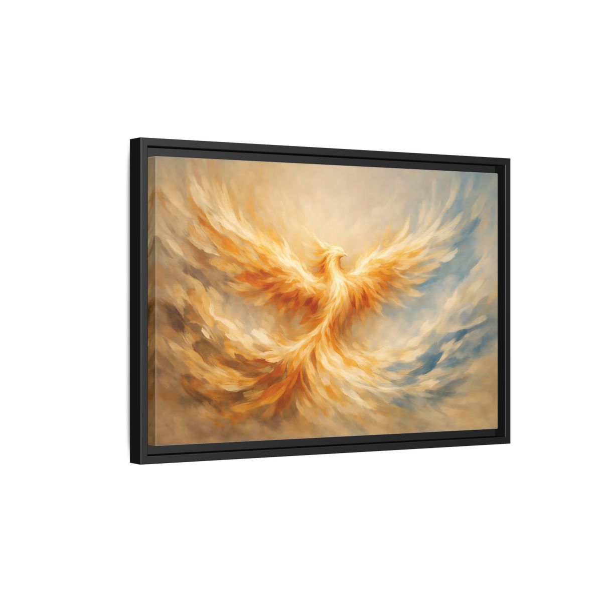 Side Mockup 3. Fairytale Phoenix Golden Phoenix shown as stretched canvas wall art