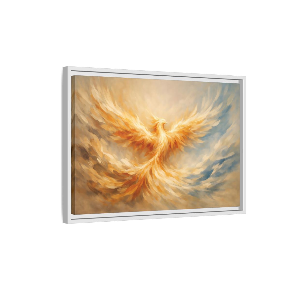 Side Mockup 1. Fairytale Phoenix Golden Phoenix shown as stretched canvas wall art