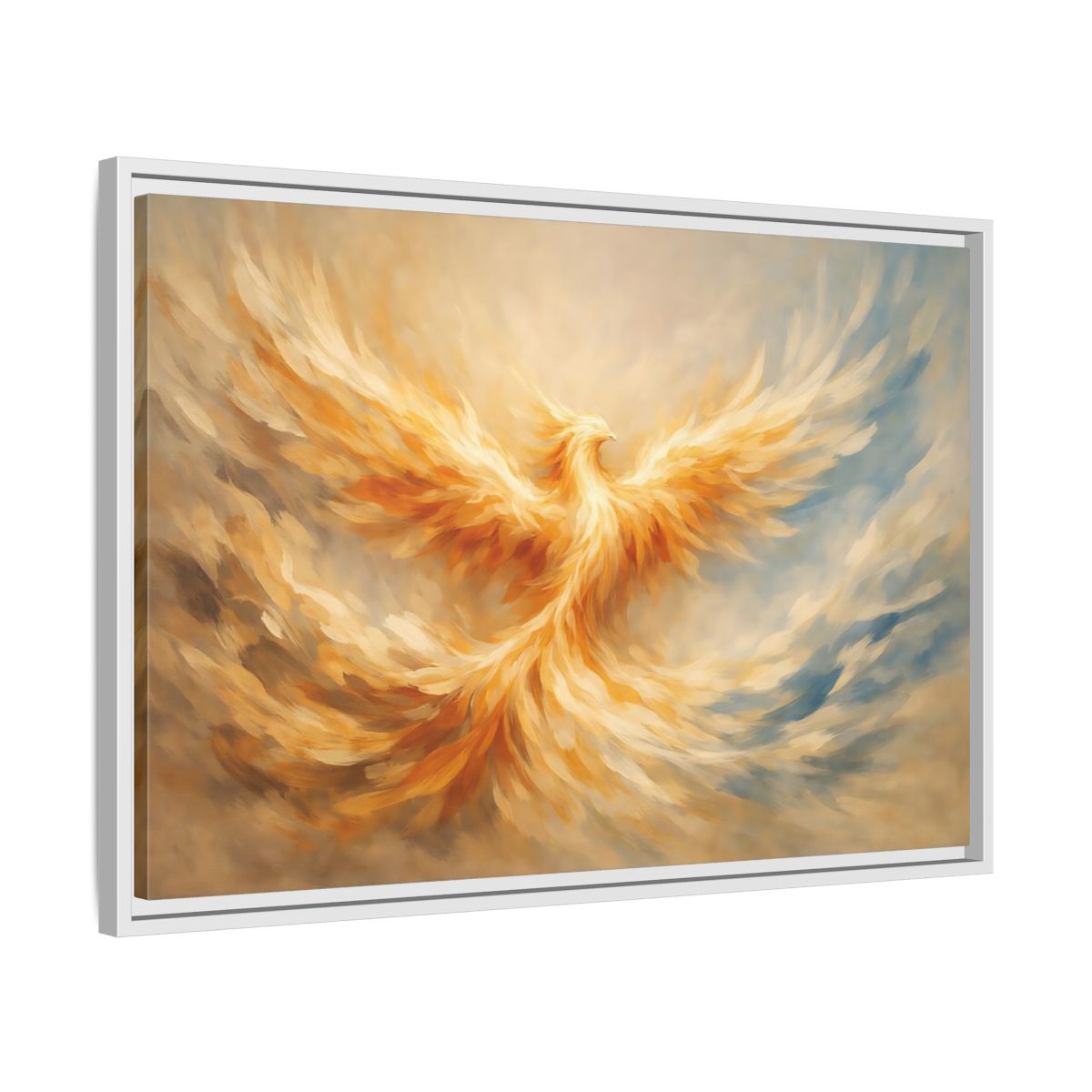 Side Mockup 10. Fairytale Phoenix Golden Phoenix shown as stretched canvas wall art