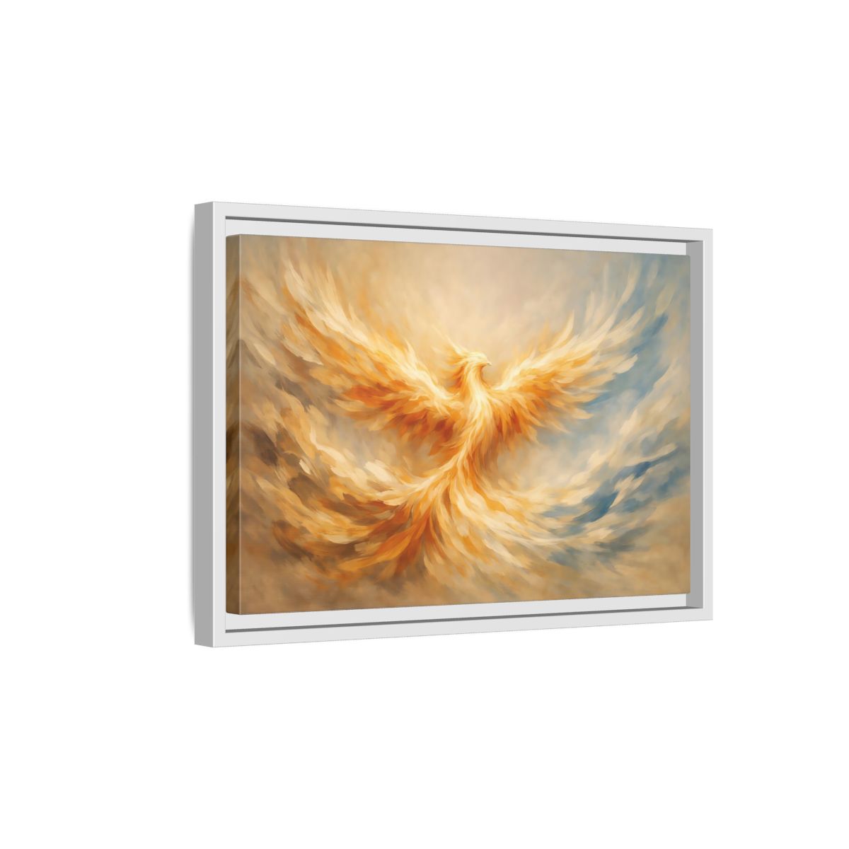 Side Mockup 4. Fairytale Phoenix Golden Phoenix shown as stretched canvas wall art