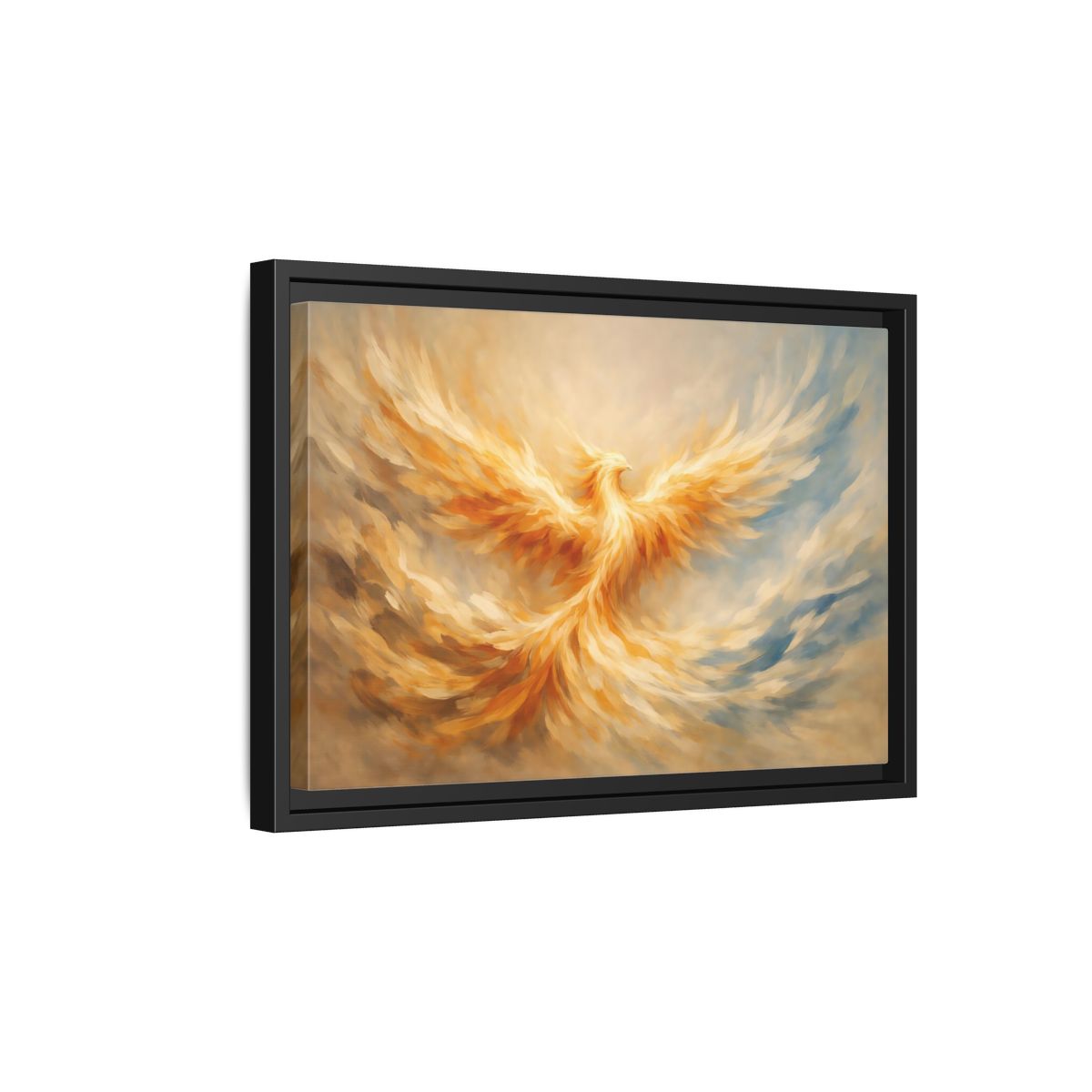 Side Mockup 6. Fairytale Phoenix Golden Phoenix shown as stretched canvas wall art