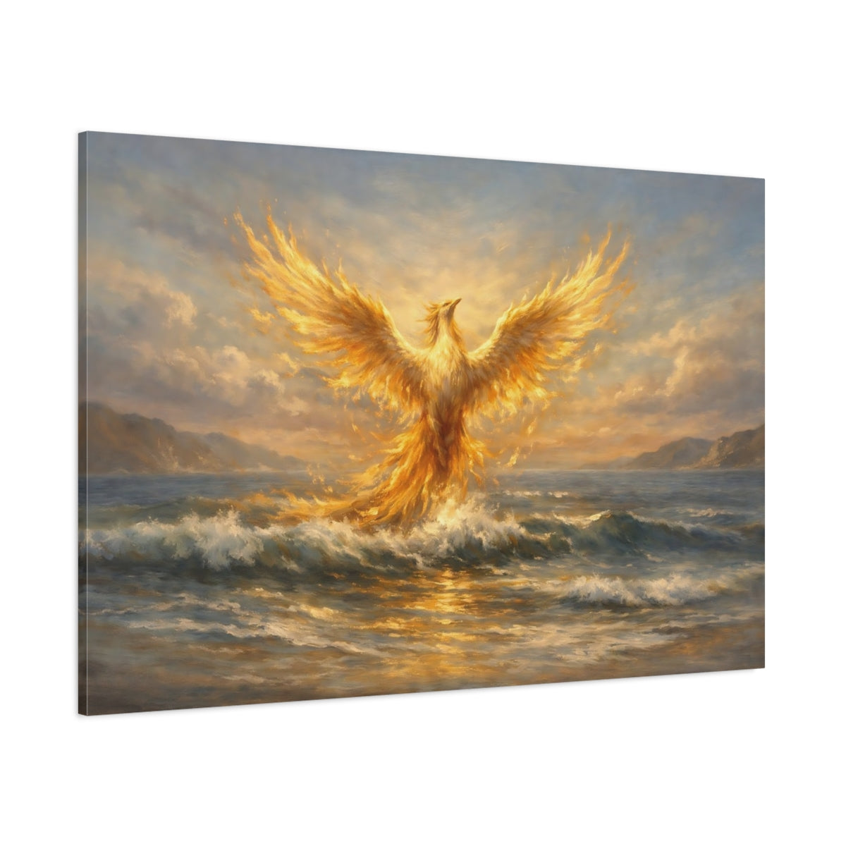 Main Mockup. Fairytale Phoenix Golden Phoenix shown as stretched canvas wall art