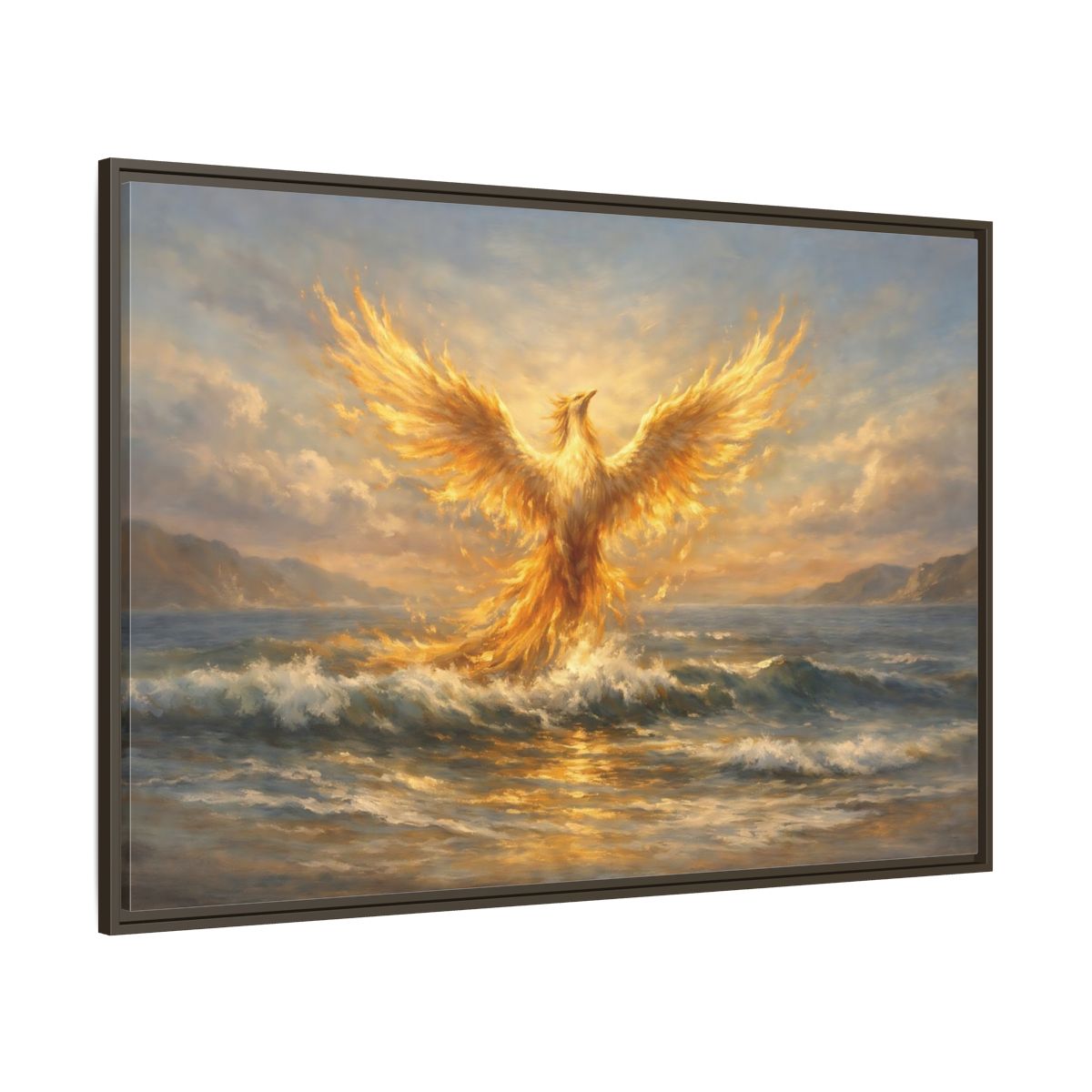 Main Mockup. Fairytale Phoenix Golden Phoenix shown as stretched canvas wall art