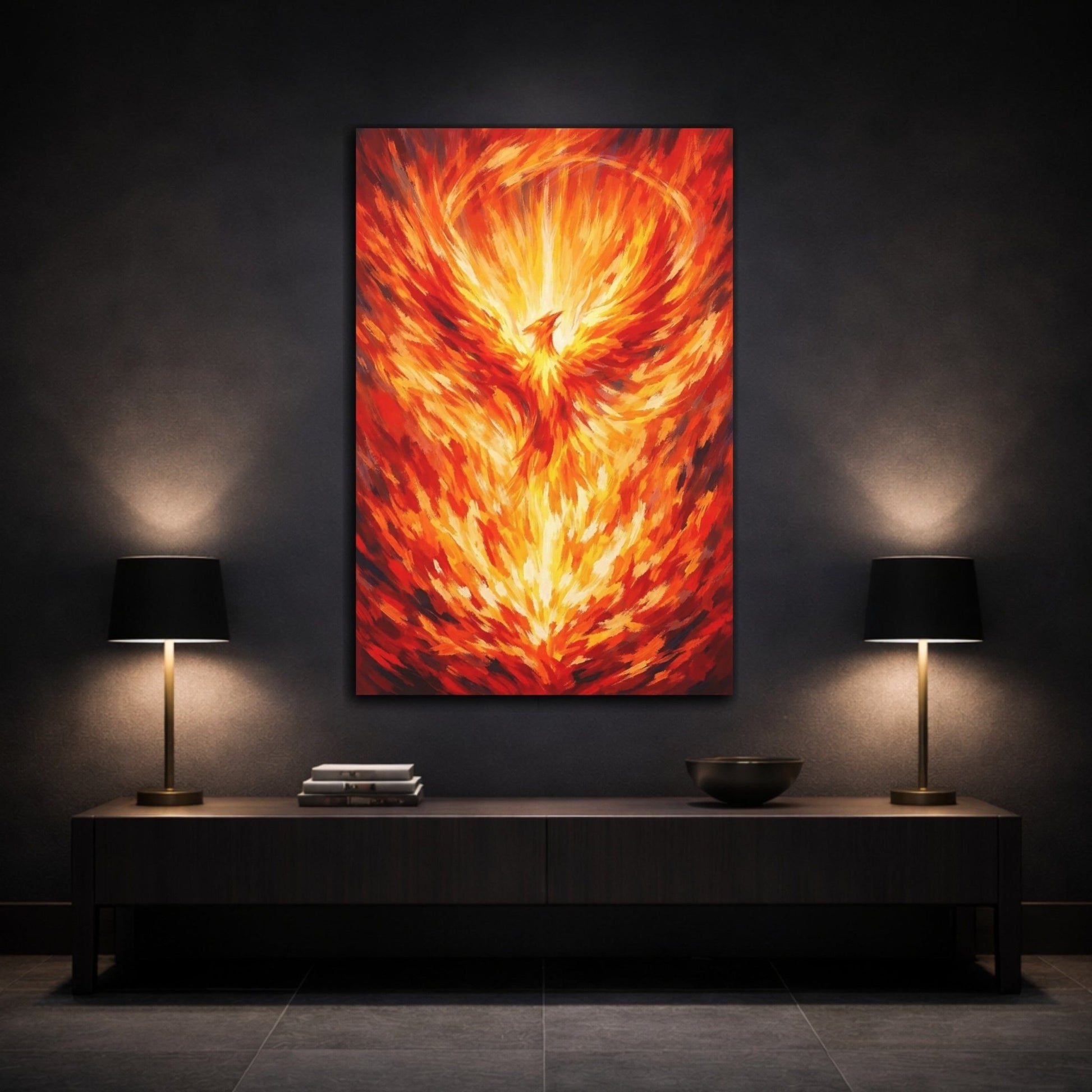 Fairytale Phoenix Red Orange - Canvas Wall Art Print - YesArtYes