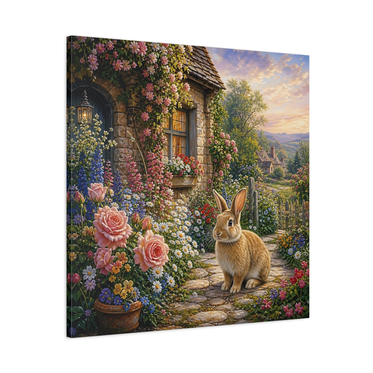 Main Mockup. Fairytale Rabbit Fairytale Garden shown as stretched canvas wall art