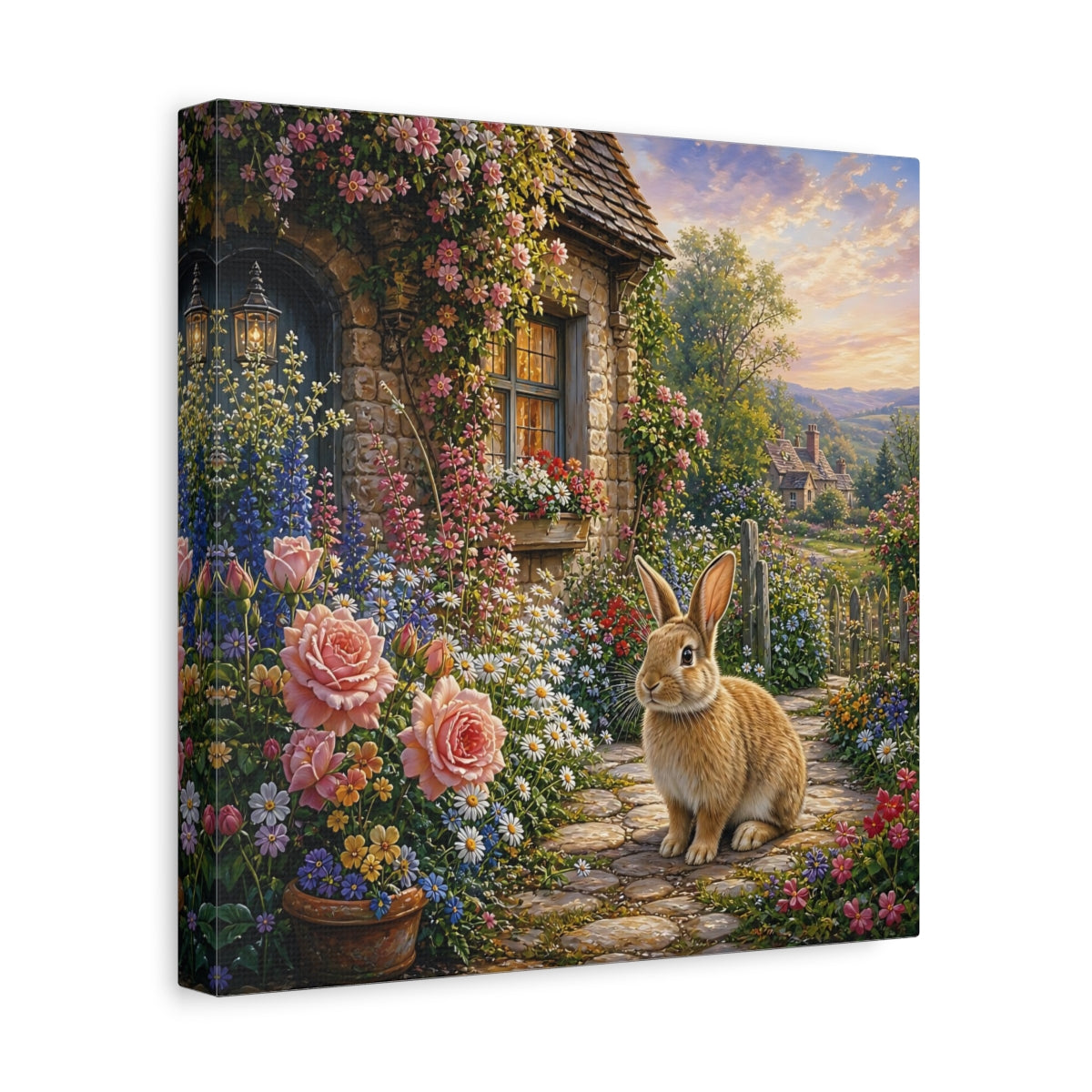 Side Mockup 8. Fairytale Rabbit Fairytale Garden shown as stretched canvas wall art