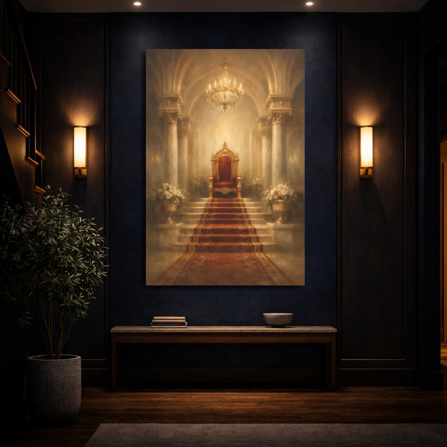 Mockup 3. Fairytale Regal Throne Gold And Red shown as stretched canvas wall art
