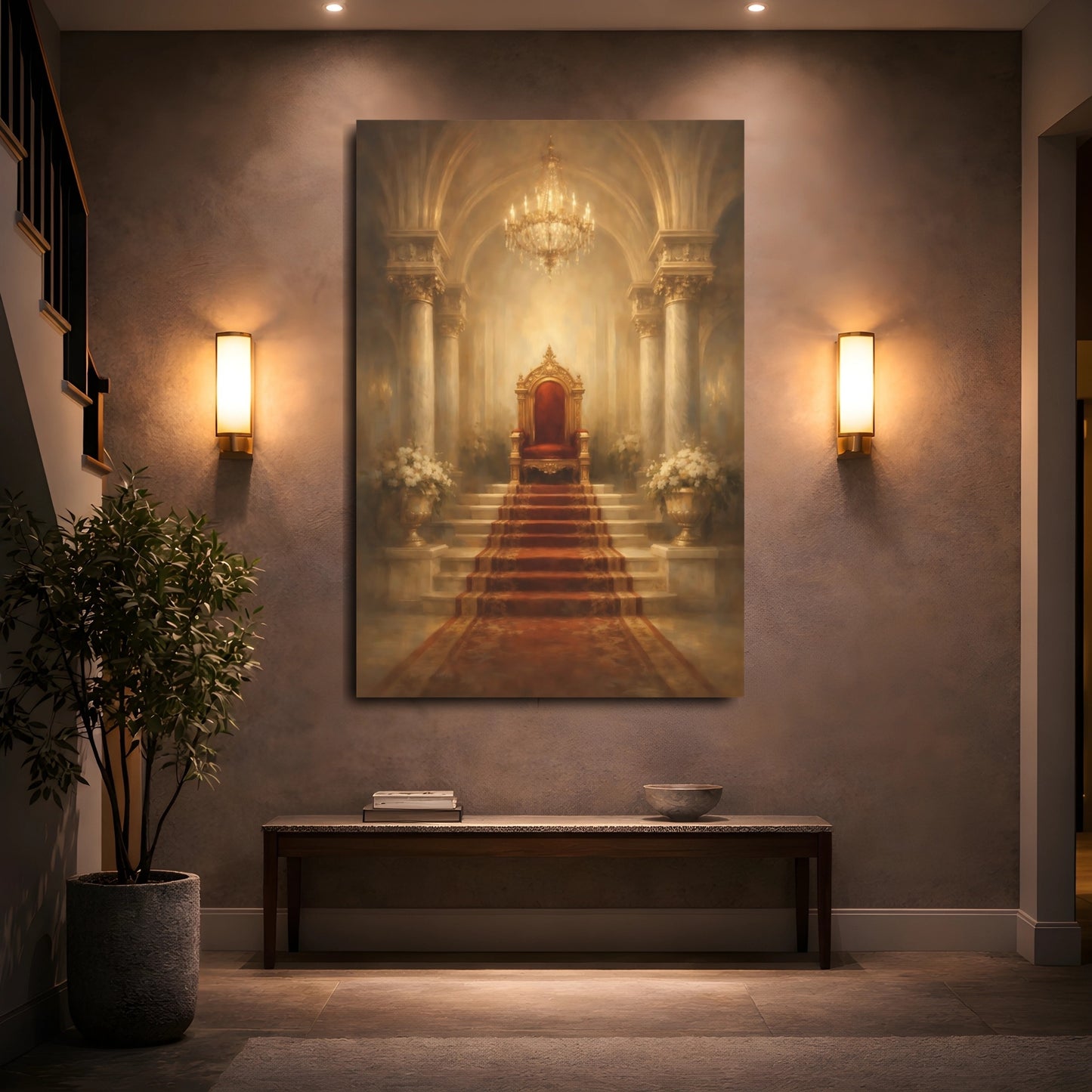 Mockup 4. Fairytale Regal Throne Gold And Red shown as stretched canvas wall art