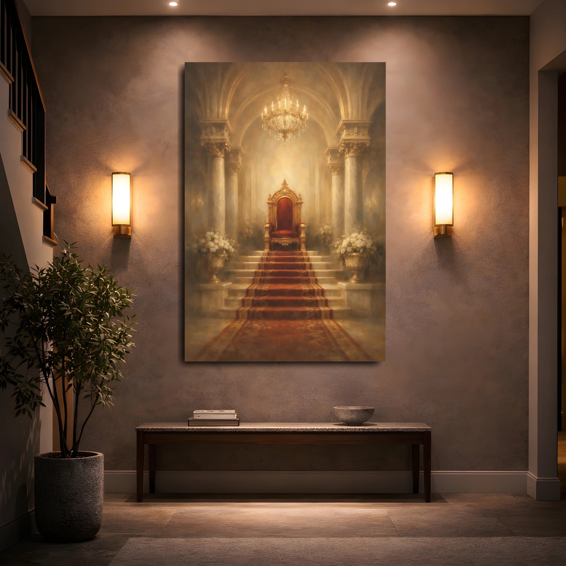 Mockup 4. Fairytale Regal Throne Gold And Red shown as stretched canvas wall art
