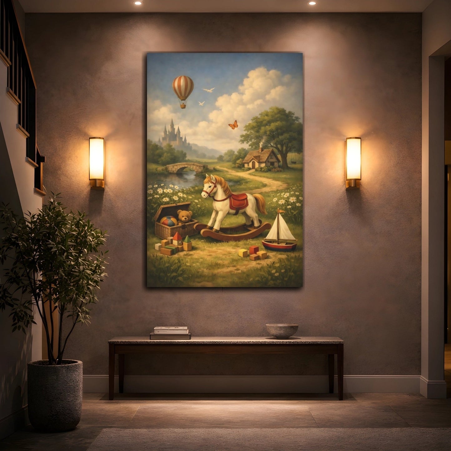 Fairytale Rocking Horse Whimsical - Canvas Wall Art Print - YesArtYes