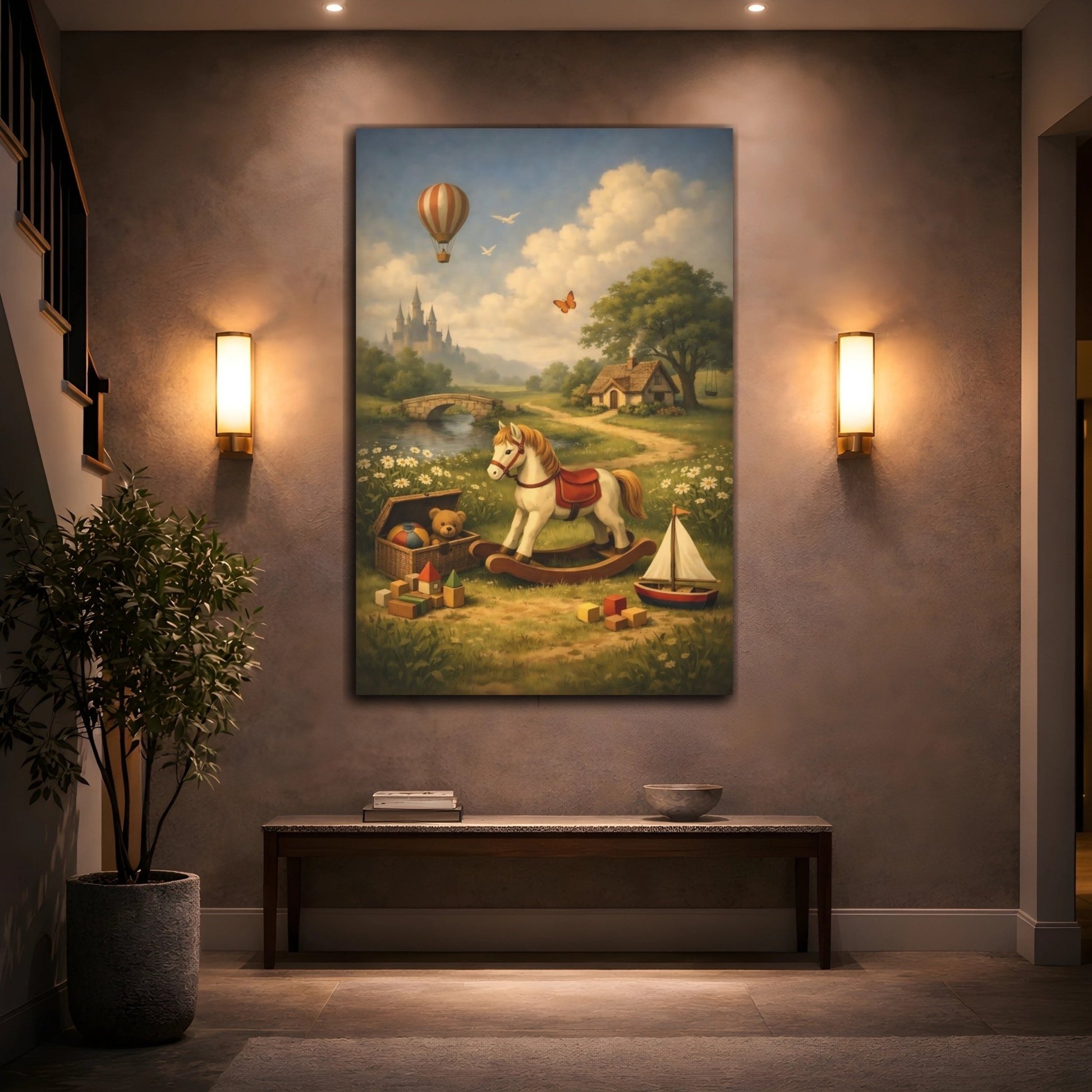Fairytale Rocking Horse Whimsical - Canvas Wall Art Print - YesArtYes