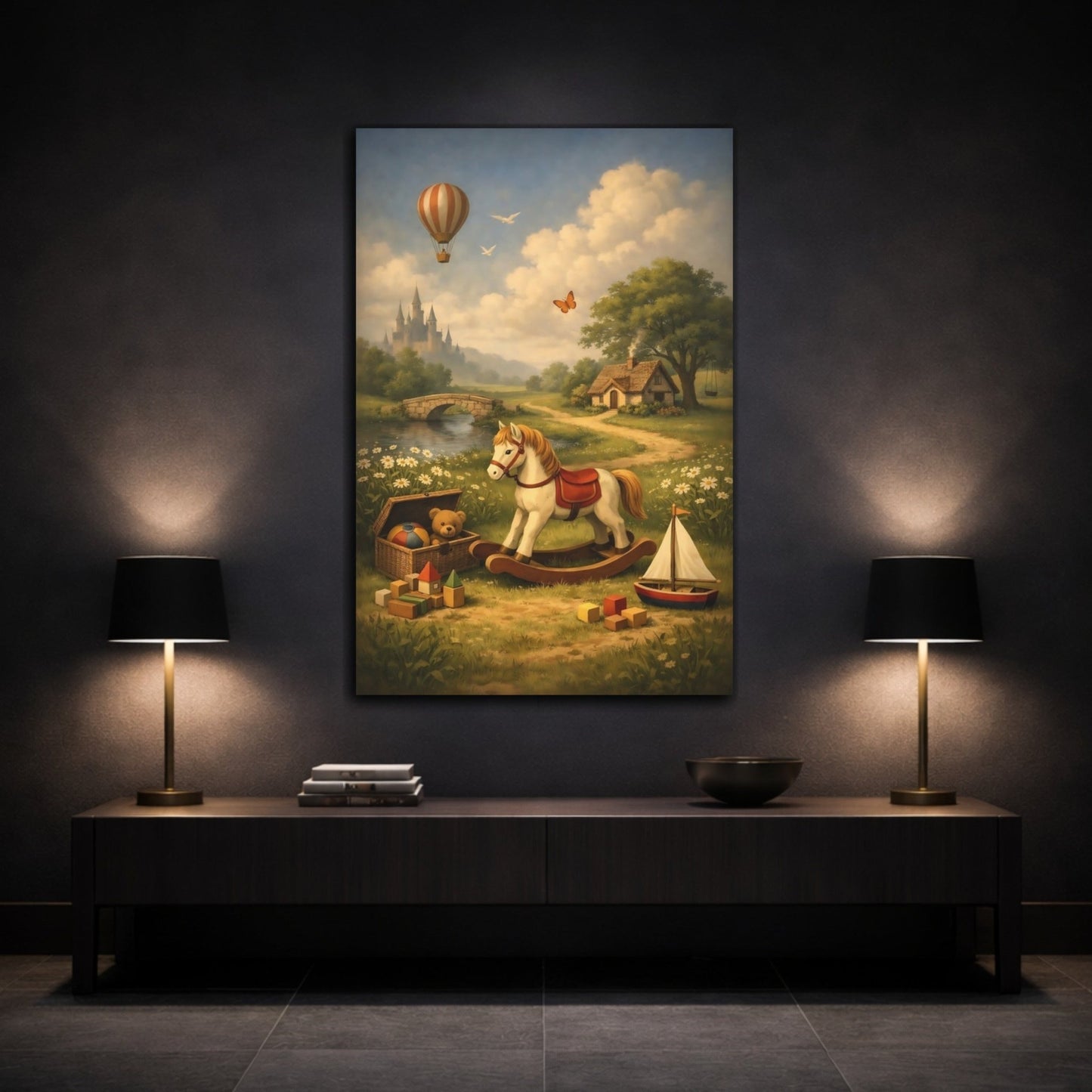 Fairytale Rocking Horse Whimsical - Canvas Wall Art Print - YesArtYes