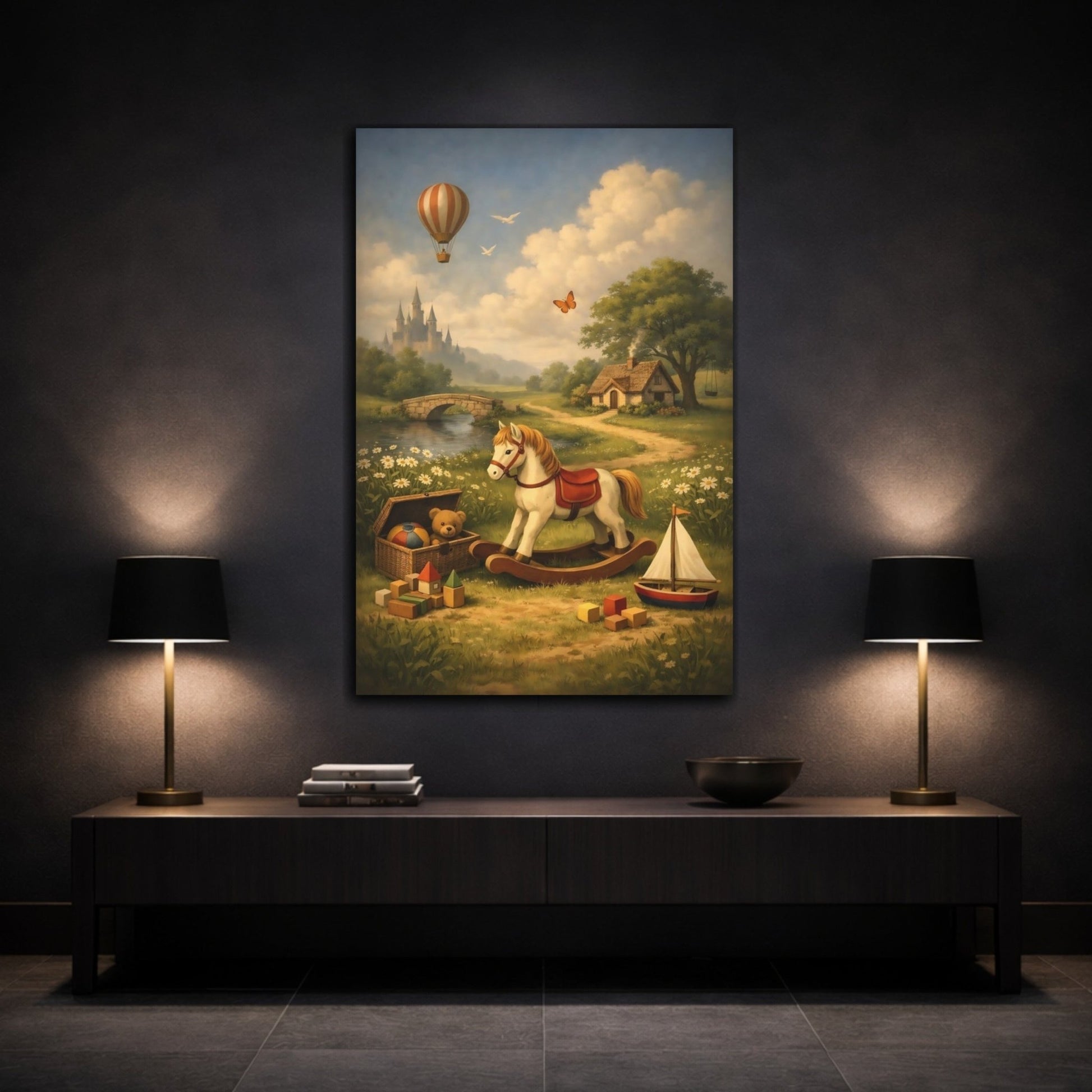 Fairytale Rocking Horse Whimsical - Canvas Wall Art Print - YesArtYes