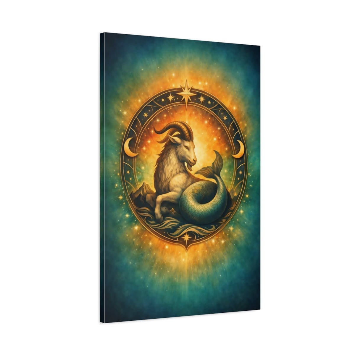 Fairytale Sea-Goat Teal Gold Capricorn - Canvas Wall Art Print - YesArtYes