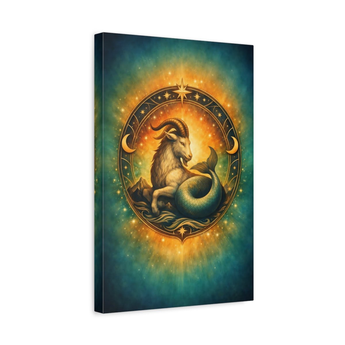 Fairytale Sea-Goat Teal Gold Capricorn - Canvas Wall Art Print - YesArtYes
