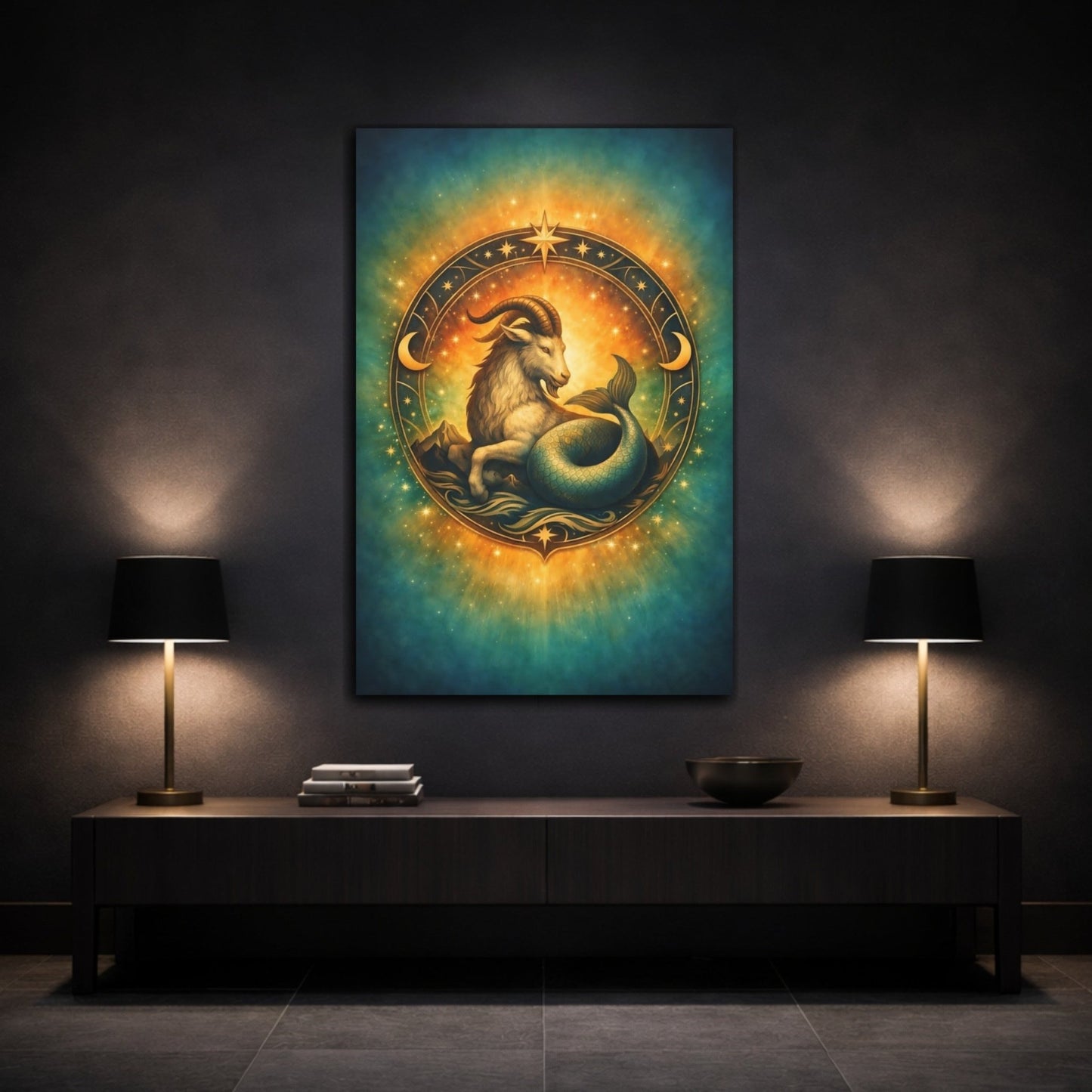 Fairytale Sea-Goat Teal Gold Capricorn - Canvas Wall Art Print - YesArtYes