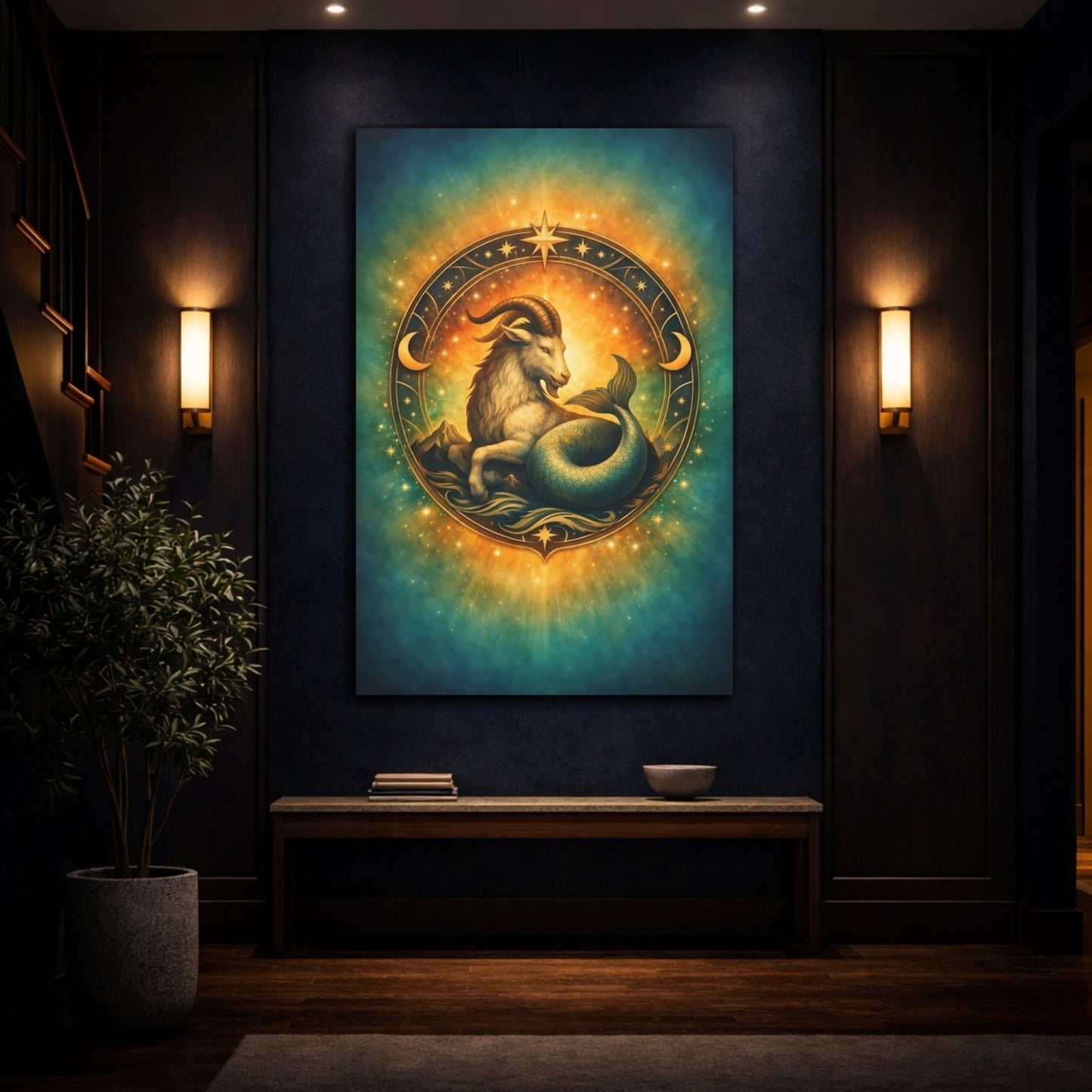 Fairytale Sea-Goat Teal Gold Capricorn - Canvas Wall Art Print - YesArtYes