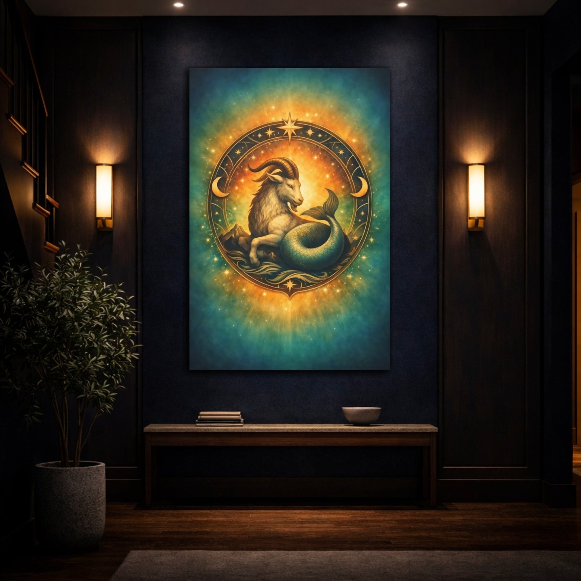 Fairytale Sea-Goat Teal Gold Capricorn - Canvas Wall Art Print - YesArtYes