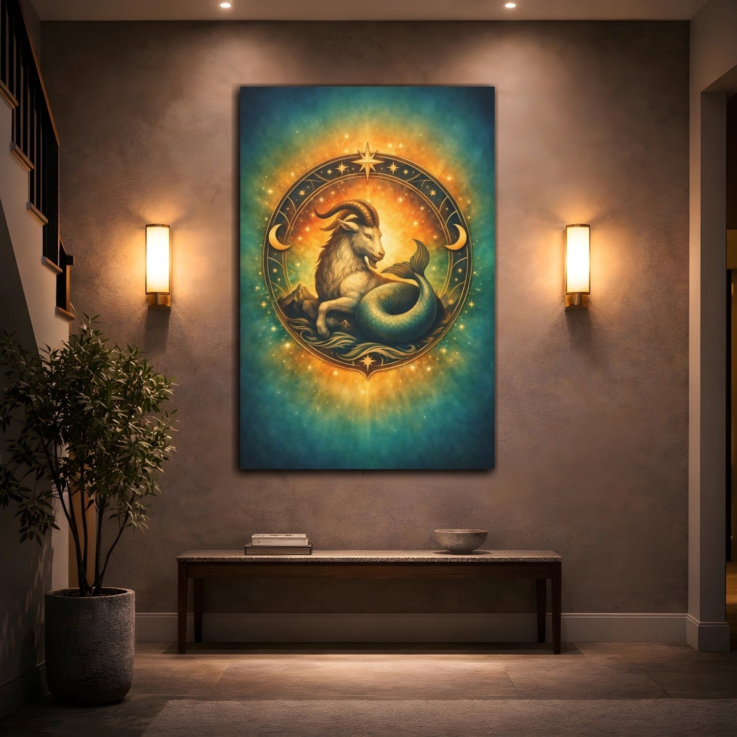 Fairytale Sea-Goat Teal Gold Capricorn - Canvas Wall Art Print - YesArtYes