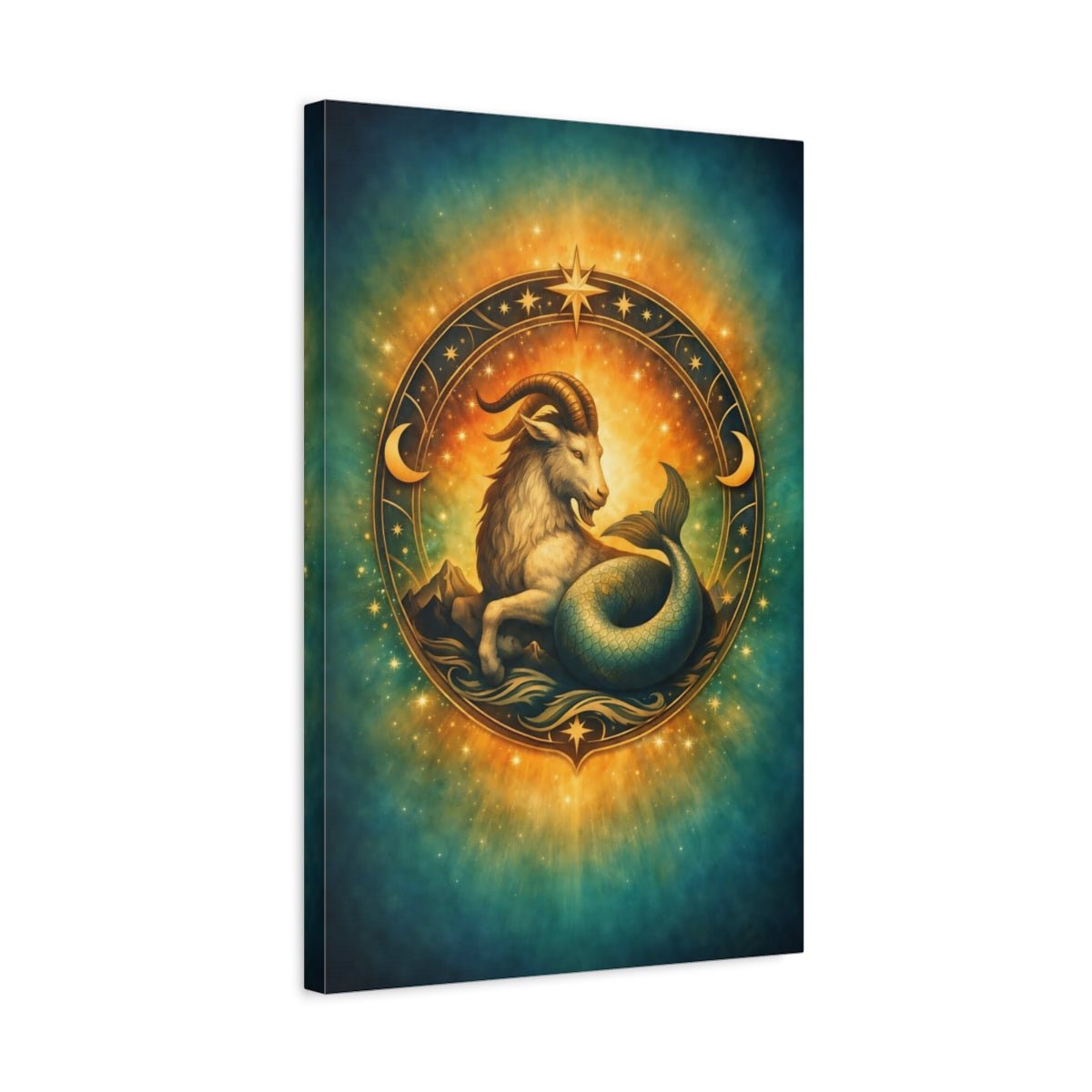 Fairytale Sea-Goat Teal Gold Capricorn - Canvas Wall Art Print - YesArtYes