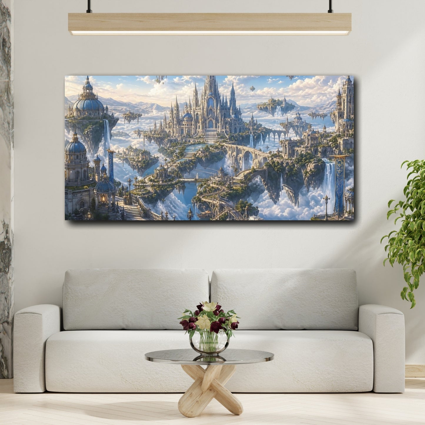 Mockup 3. Fairytale Sky City Fantasy Sky City shown as stretched canvas wall art