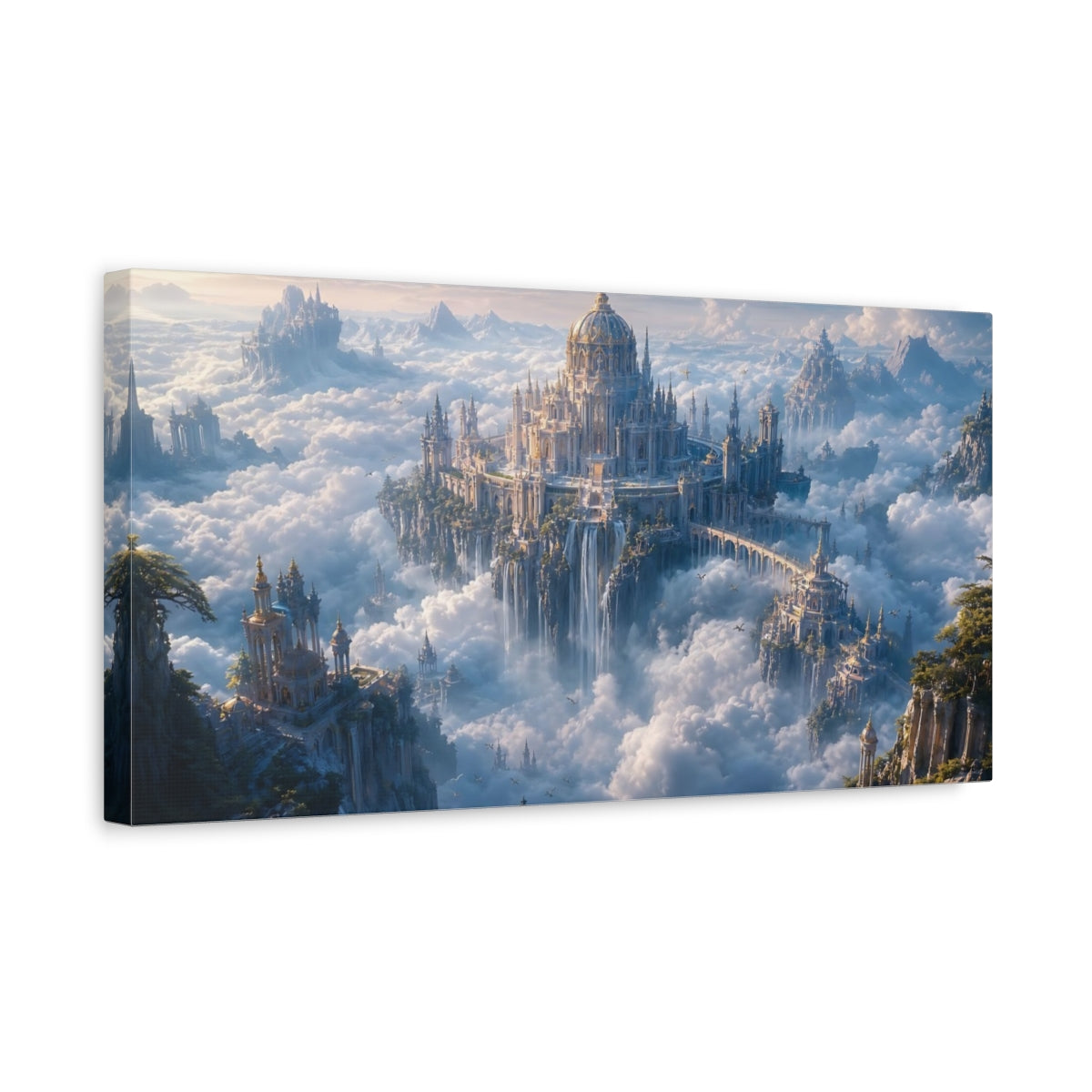 Side Mockup 3. Fairytale Sky City Sky City Landscape shown as stretched canvas wall art