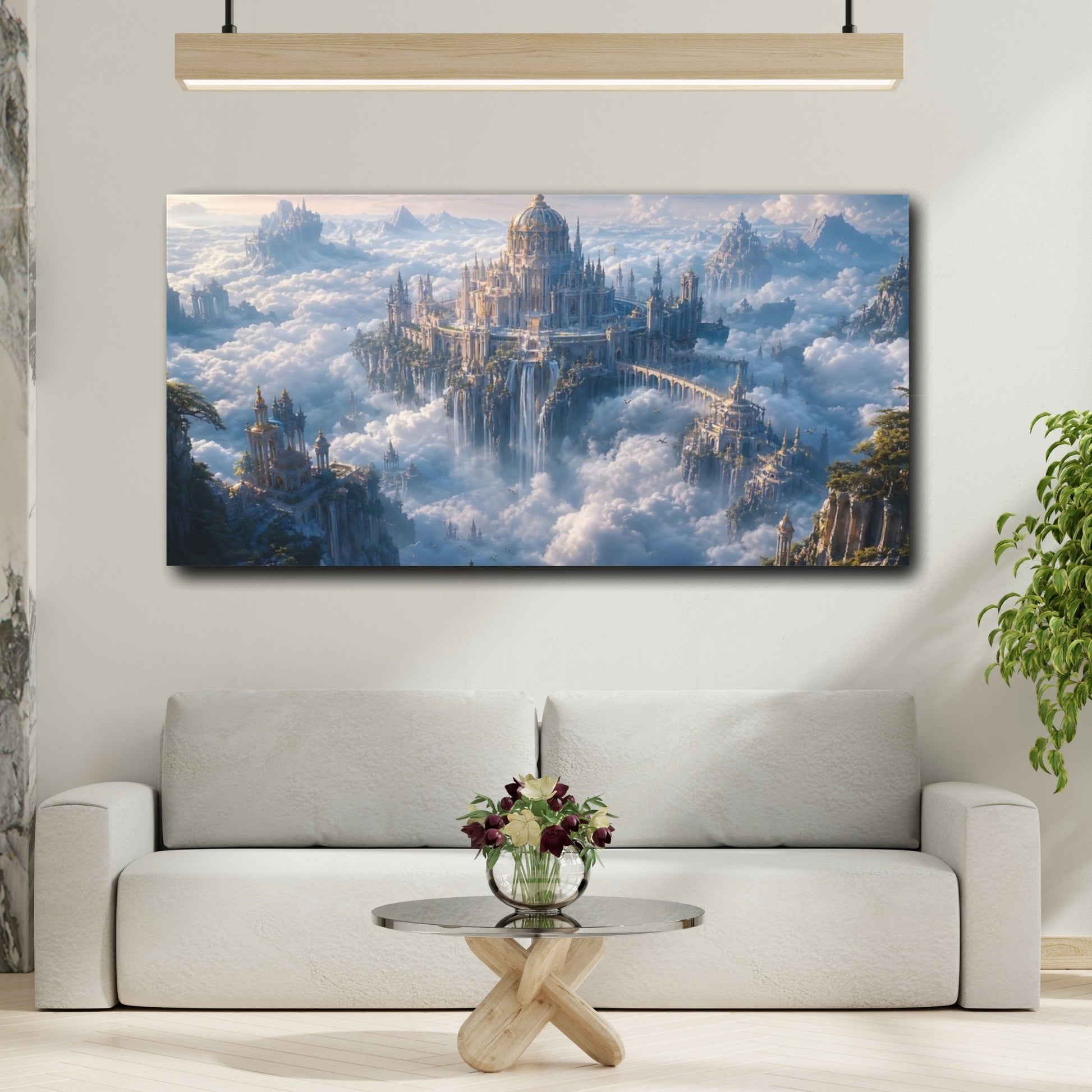 Mockup 3. Fairytale Sky City Sky City Landscape shown as stretched canvas wall art