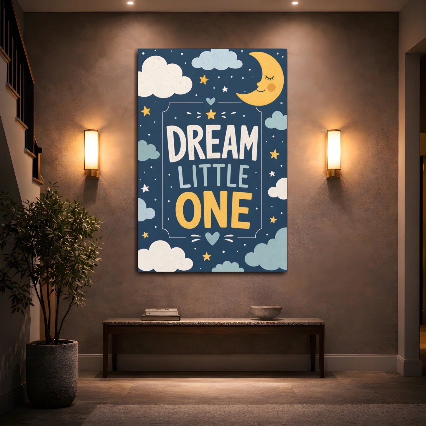 Fairytale Sleeping Moon Blue And Yellow Canvas Wall Art Print – Nursery Decor, Gallery - YesArtYes